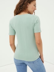 FatFace Green Olivia Pointelle T-Shirt - Image 2 of 4