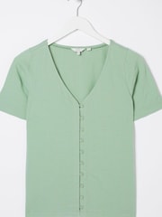FatFace Green Olivia Pointelle T-Shirt - Image 4 of 4