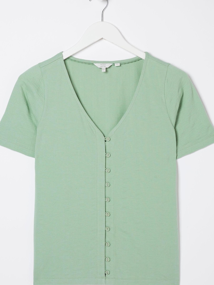 FatFace Green Olivia Pointelle T-Shirt - Image 4 of 4