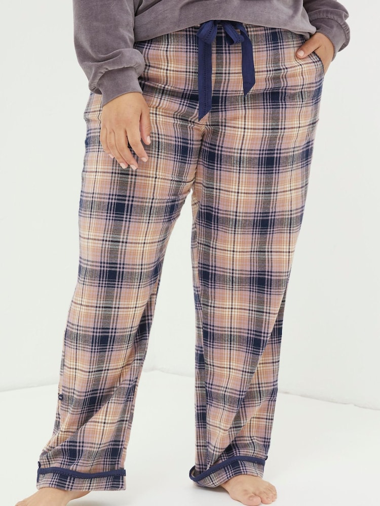 FatFace Peach Pink Eva Wildscapes Check Pyjama Bottoms - Image 1 of 6