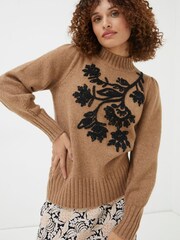 FatFace Camel Flower Embroidered Jumper - Image 1 of 2