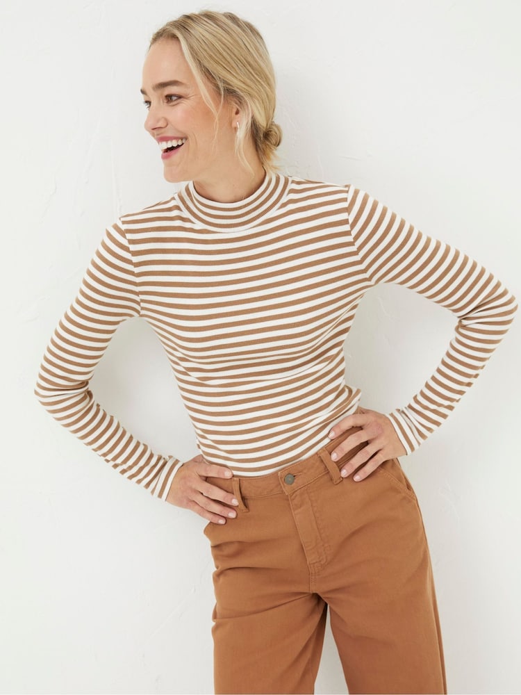 FatFace Brown Selina Stripe Roll Neck Top - Image 2 of 5