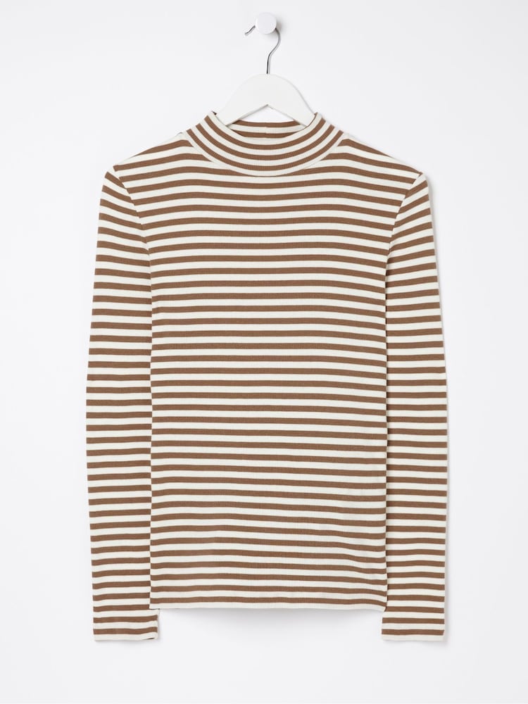 FatFace Brown Selina Stripe Roll Neck Top - Image 5 of 5