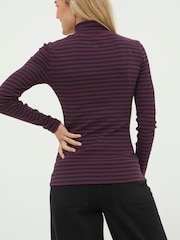 FatFace Purple Selina Stripe Roll Neck Top - Image 2 of 4