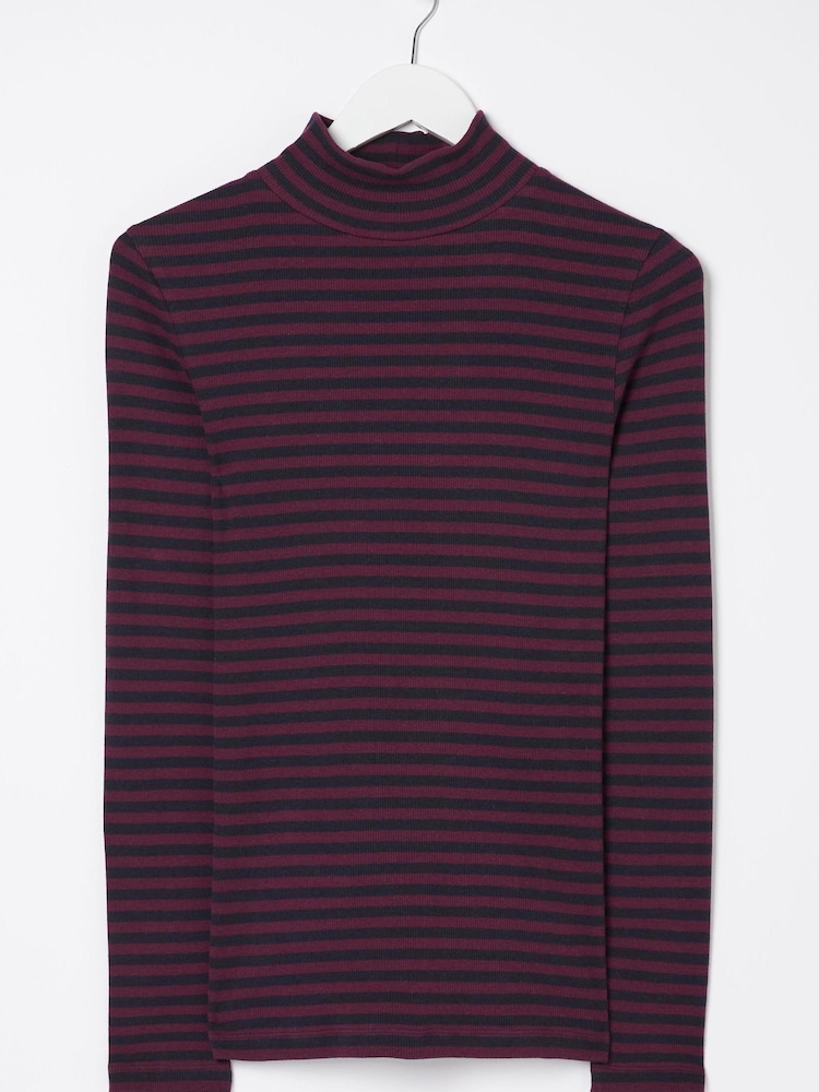 FatFace Purple Selina Stripe Roll Neck Top - Image 4 of 4
