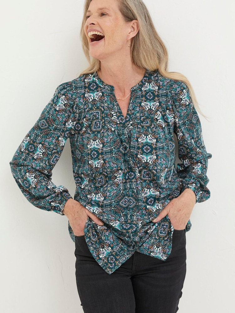 FatFace Green Betty Mirror Floral Tunic - Image 1 of 6