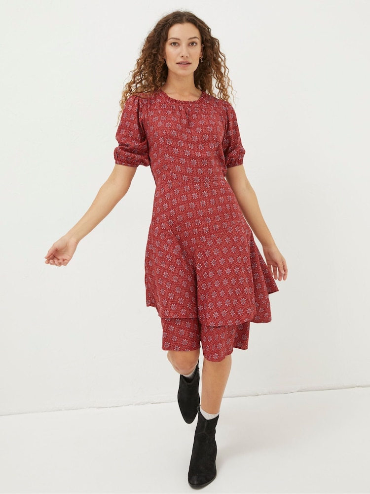 FatFace Red Shaney Craft Geo Dress - Image 1 of 5