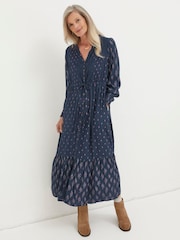 FatFace Blue Jolene Ink Ditsy Maxi Dress - Image 1 of 7