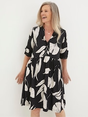 FatFace Black Elsie Twilight Leaves Jersey Dress - Image 1 of 6