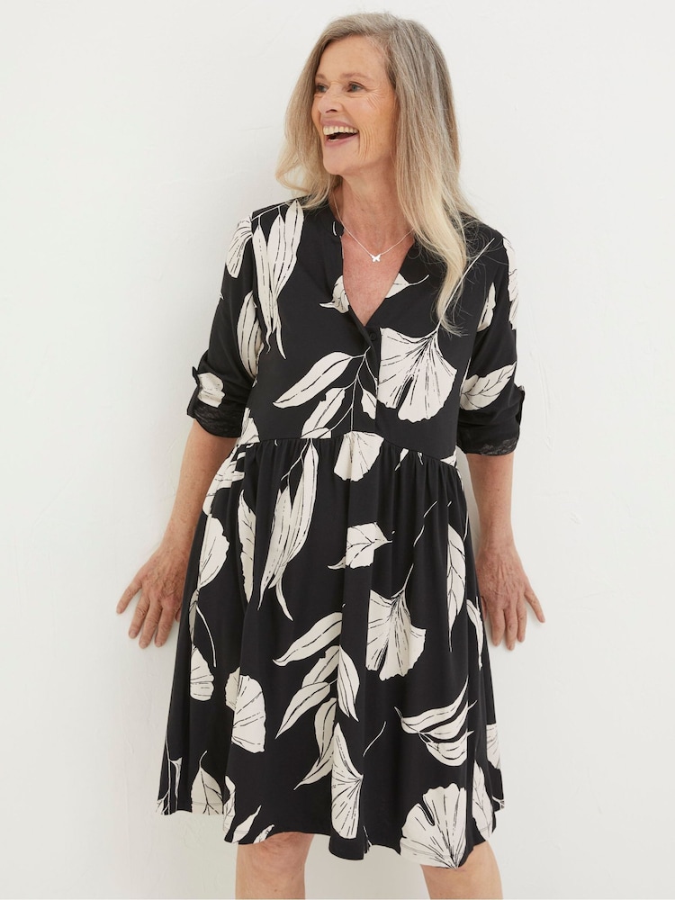 FatFace Black Elsie Twilight Leaves Jersey Dress - Image 1 of 6