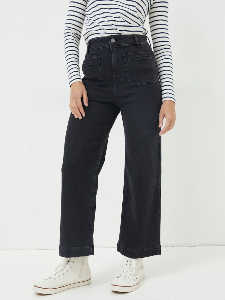 FatFace Keswick Black Wide Leg Cropped Jeans - Image 1 of 6