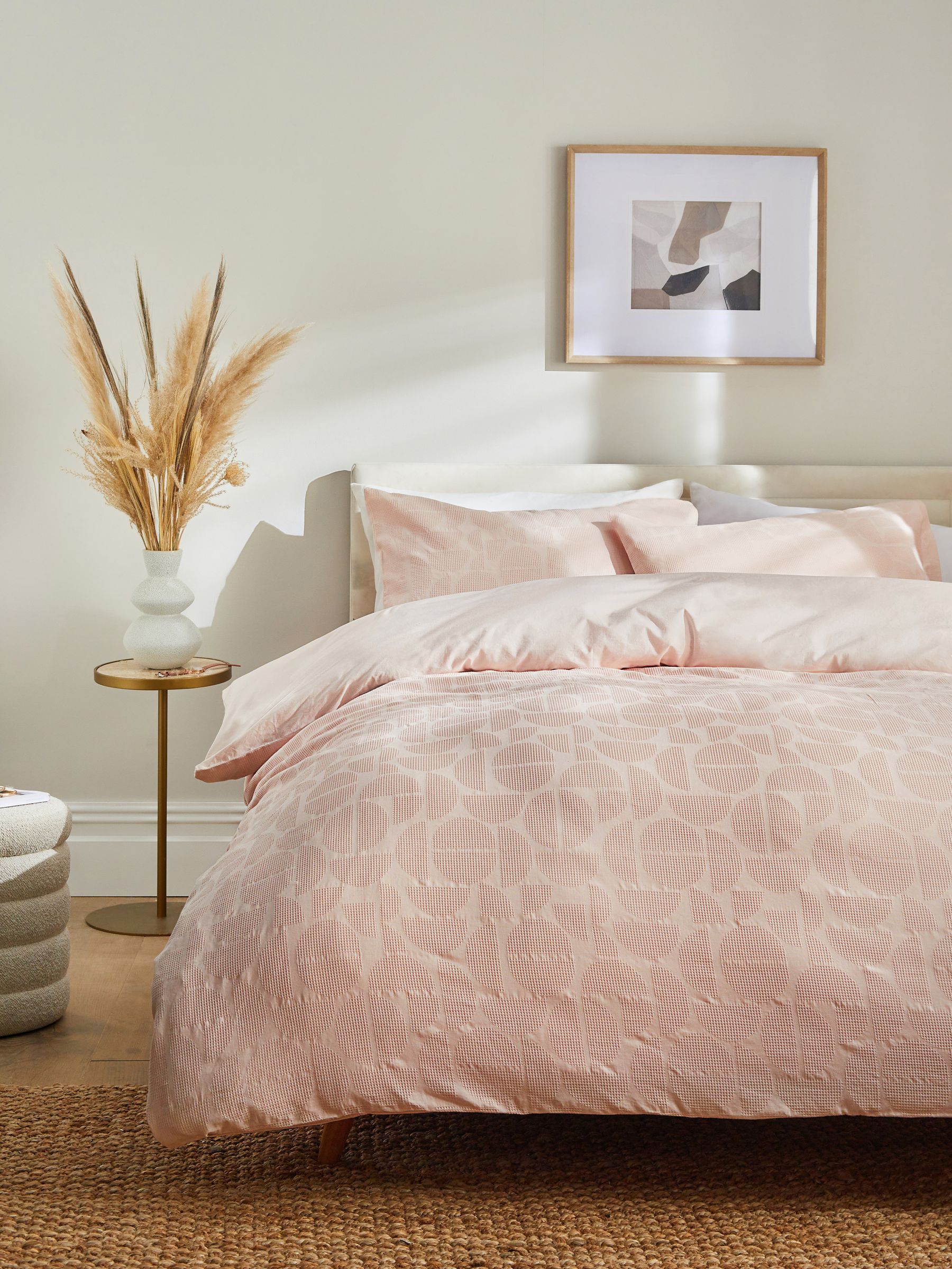 Waffle Pink Pattern Print Bed Set Quilt
