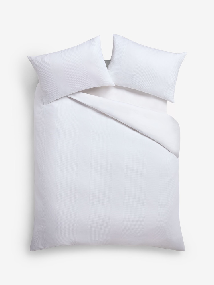 White 300 Thread Count Waffle Texture Duvet Cover and Pillowcase Set - Image 5 of 5 White 300 Thread Count Waffle Texture Duvet Cover and Pillowcase Set - Image 5 of 5