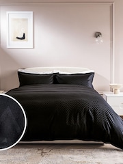 Black 200TC 100% Cotton Hotel Jacquard Duvet Cover and Pillowcase Set - Image 1 of 5