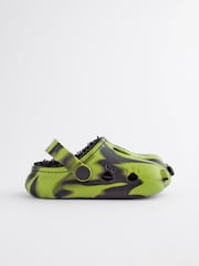 Black/Green Faux Fur Lined Claw Clog Slippers - Image 2 of 6