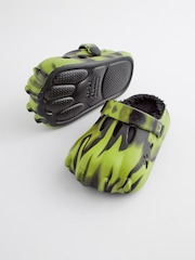 Black/Green Faux Fur Lined Claw Clog Slippers - Image 4 of 6