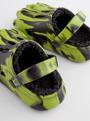 Black/Green Faux Fur Lined Claw Clog Slippers - Image 6 of 6