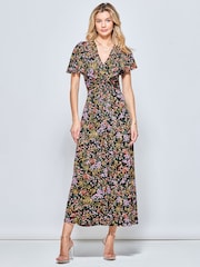 Jolie Moi Black V-Neck Twist Front Jersey Maxi Dress - Image 1 of 5