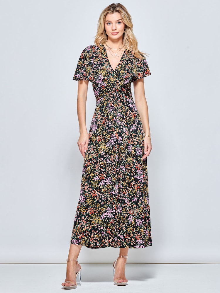 Jolie Moi Black V-Neck Twist Front Jersey Maxi Dress - Image 1 of 5