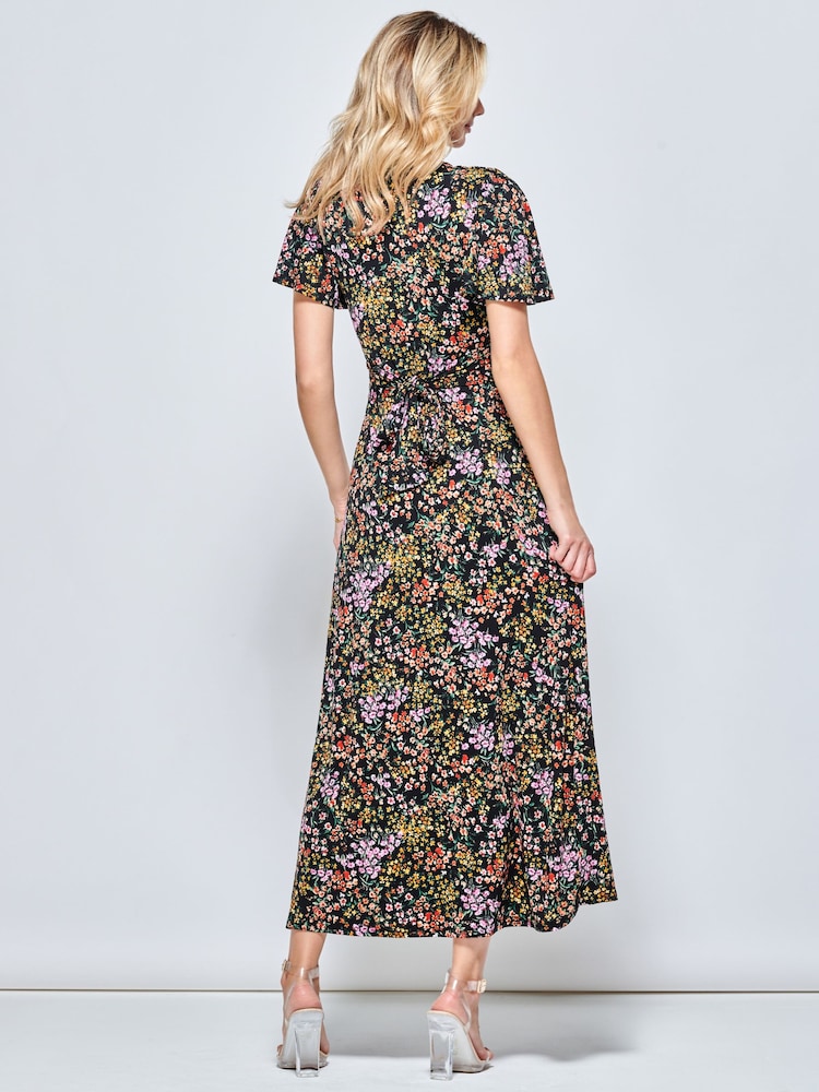 Jolie Moi Black V-Neck Twist Front Jersey Maxi Dress - Image 2 of 5