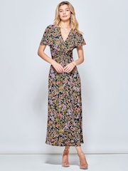 Jolie Moi Black V-Neck Twist Front Jersey Maxi Dress - Image 4 of 5