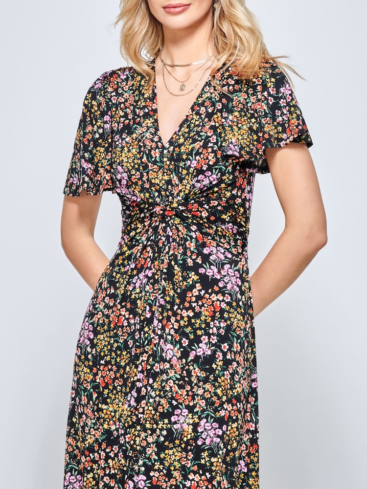 Jolie Moi Black V-Neck Twist Front Jersey Maxi Dress - Image 5 of 5