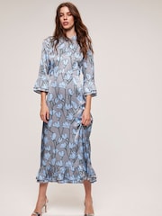 Mint Velvet Grey Layla Print Pleated Midi Dress - Image 1 of 4