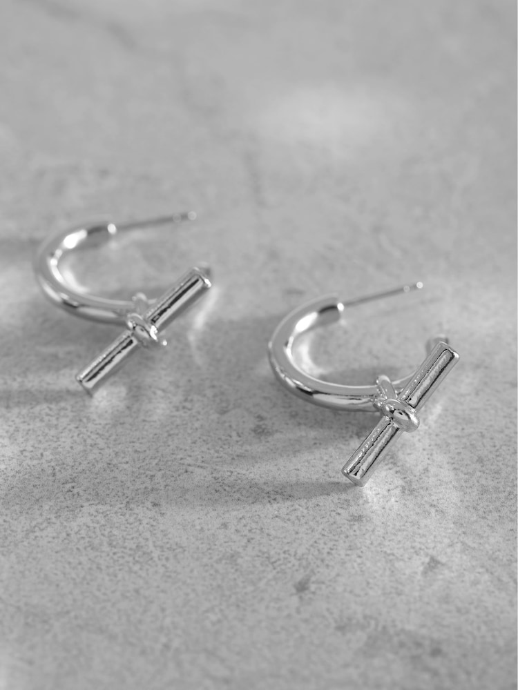 Mint Velvet Silver Tone T-Bar Earrings - Image 3 of 3