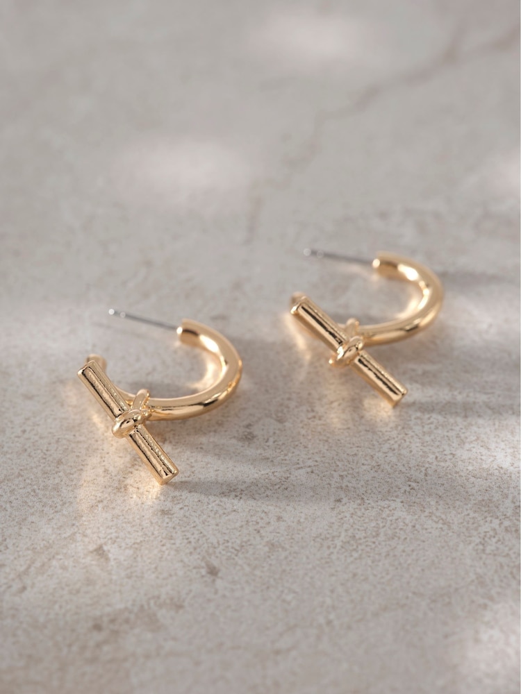 Mint Velvet Gold Tone T-Bar Earrings - Image 2 of 3