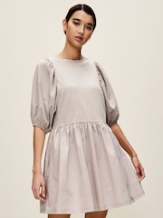 Gri - 100% Cotton Mânecă bufantă Mini Jersey Rochie - Image 1 of 6