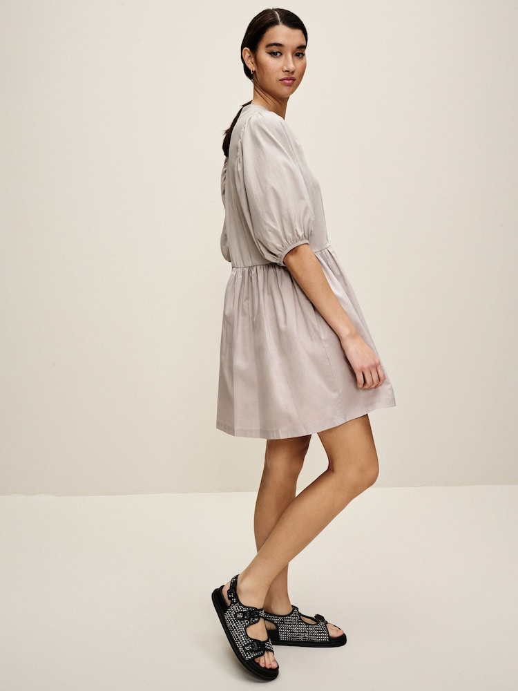 Gri - 100% Cotton Mânecă bufantă Mini Jersey Rochie - Image 2 of 6