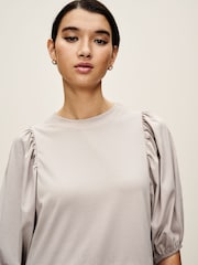 Gri - 100% Cotton Mânecă bufantă Mini Jersey Rochie - Image 4 of 6