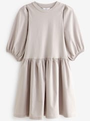 Gri - 100% Cotton Mânecă bufantă Mini Jersey Rochie - Image 5 of 6