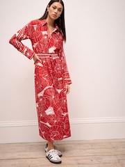 Red Umbrella Print Long Sleeve Column Midi Dress - Image 1 of 6