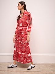 Red Umbrella Print Long Sleeve Column Midi Dress - Image 2 of 6