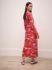 Red Umbrella Print Long Sleeve Column Midi Dress - Image 3 of 6