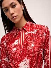 Red Umbrella Print Long Sleeve Column Midi Dress - Image 4 of 6