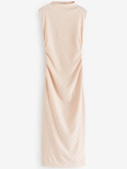 Ecru White Diamond Textured Sleeveless Ruched Maxi Dress - Image 5 of 6