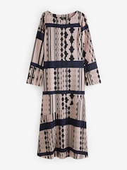 Navy and White Geo Print Long Sleeve Column Maxi Dress - Image 5 of 6