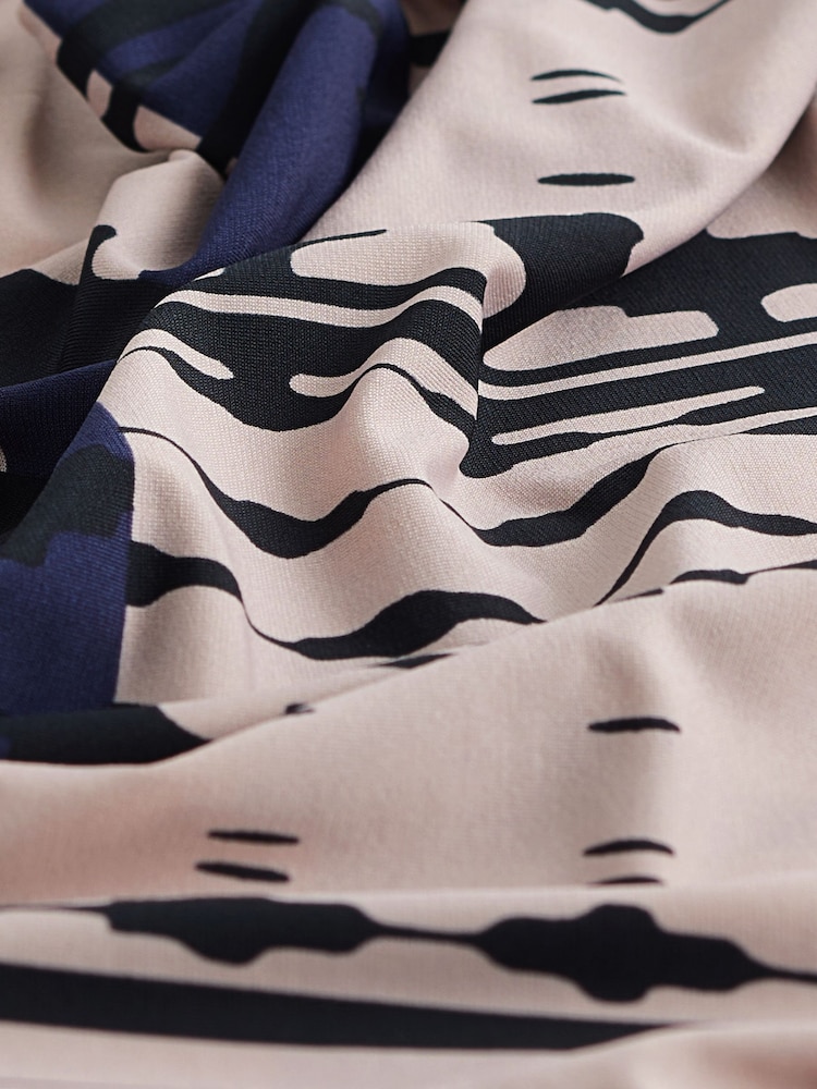 Navy and White Geo Print Long Sleeve Column Maxi Dress - Image 6 of 6