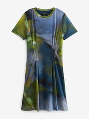 Blue/Green Blur Print Mesh Corset Detail Mini Dress - Image 5 of 6