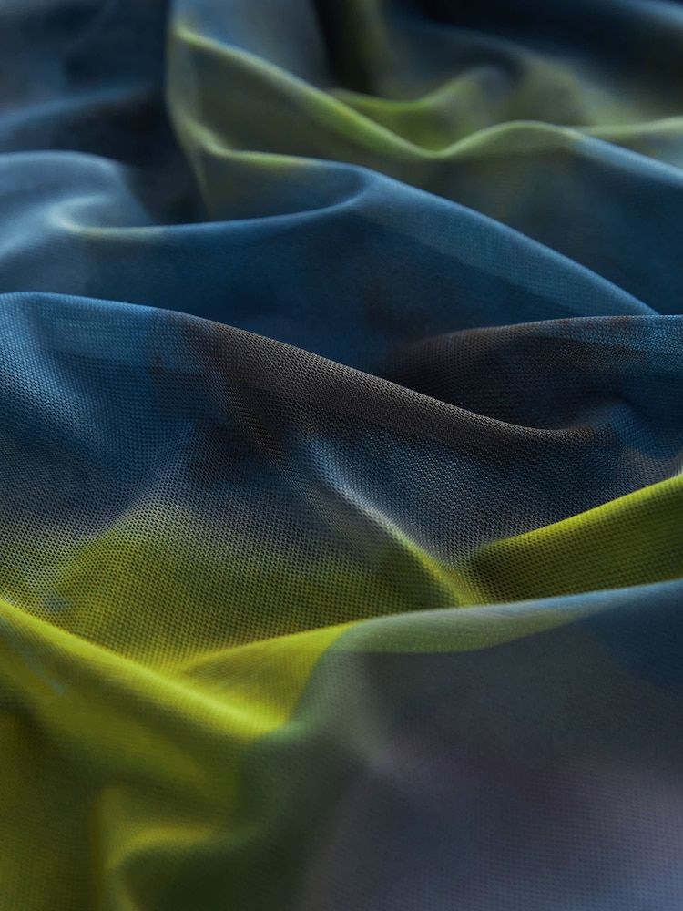 Blue/Green Blur Print Mesh Corset Detail Mini Dress - Image 6 of 6