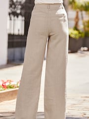 Sosandar Natural 100% Linen Wide Leg Trousers - Image 3 of 5