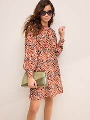 Red Floral Long Sleeve Mini Dress - Image 1 of 6