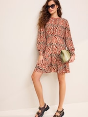 Red Floral Long Sleeve Mini Dress - Image 2 of 6