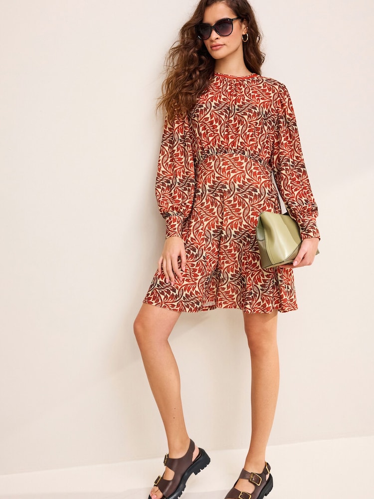 Red Floral Long Sleeve Mini Dress - Image 2 of 6