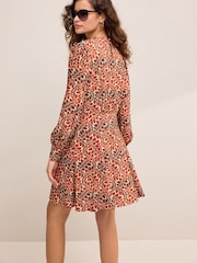 Red Floral Long Sleeve Mini Dress - Image 3 of 6