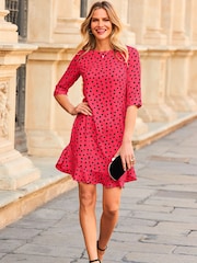 Sosandar Red Spot Spot Ruffle Hem Shift Dress - Image 1 of 5