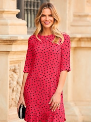 Sosandar Red Spot Spot Ruffle Hem Shift Dress - Image 3 of 5