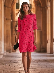 Sosandar Red Spot Spot Ruffle Hem Shift Dress - Image 5 of 5